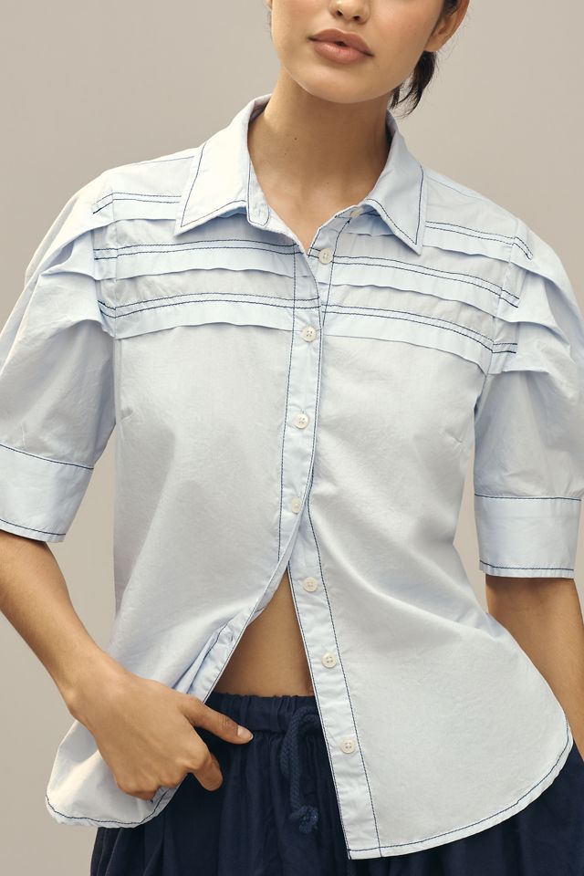 Pilcro Short-Sleeve Reworked Buttondown Shirt