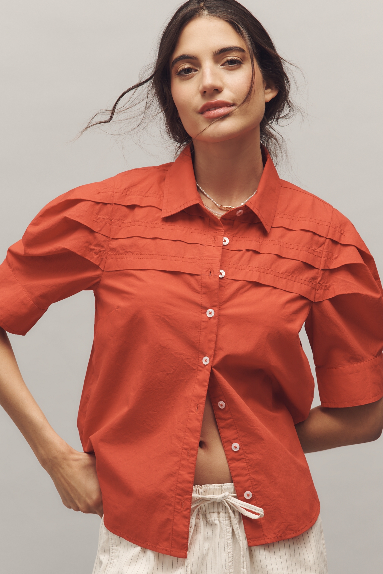 Pilcro Short-Sleeve Reworked Buttondown Shirt