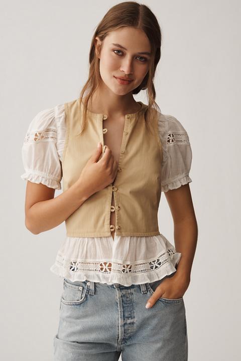 By Anthropologie Puff-Sleeve Twofer Top