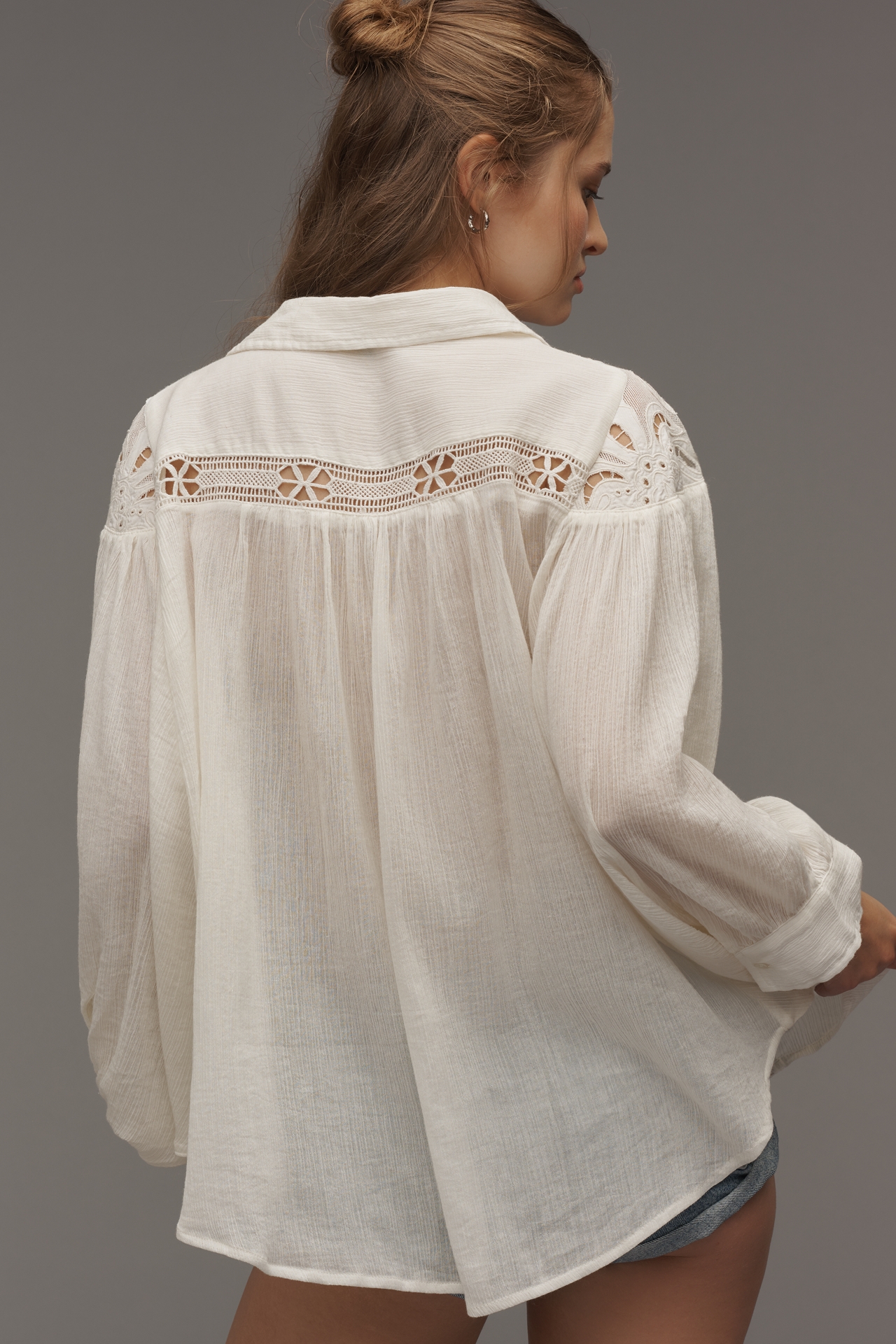By Anthropologie Long-Sleeve Appliqué Batwing Blouse
