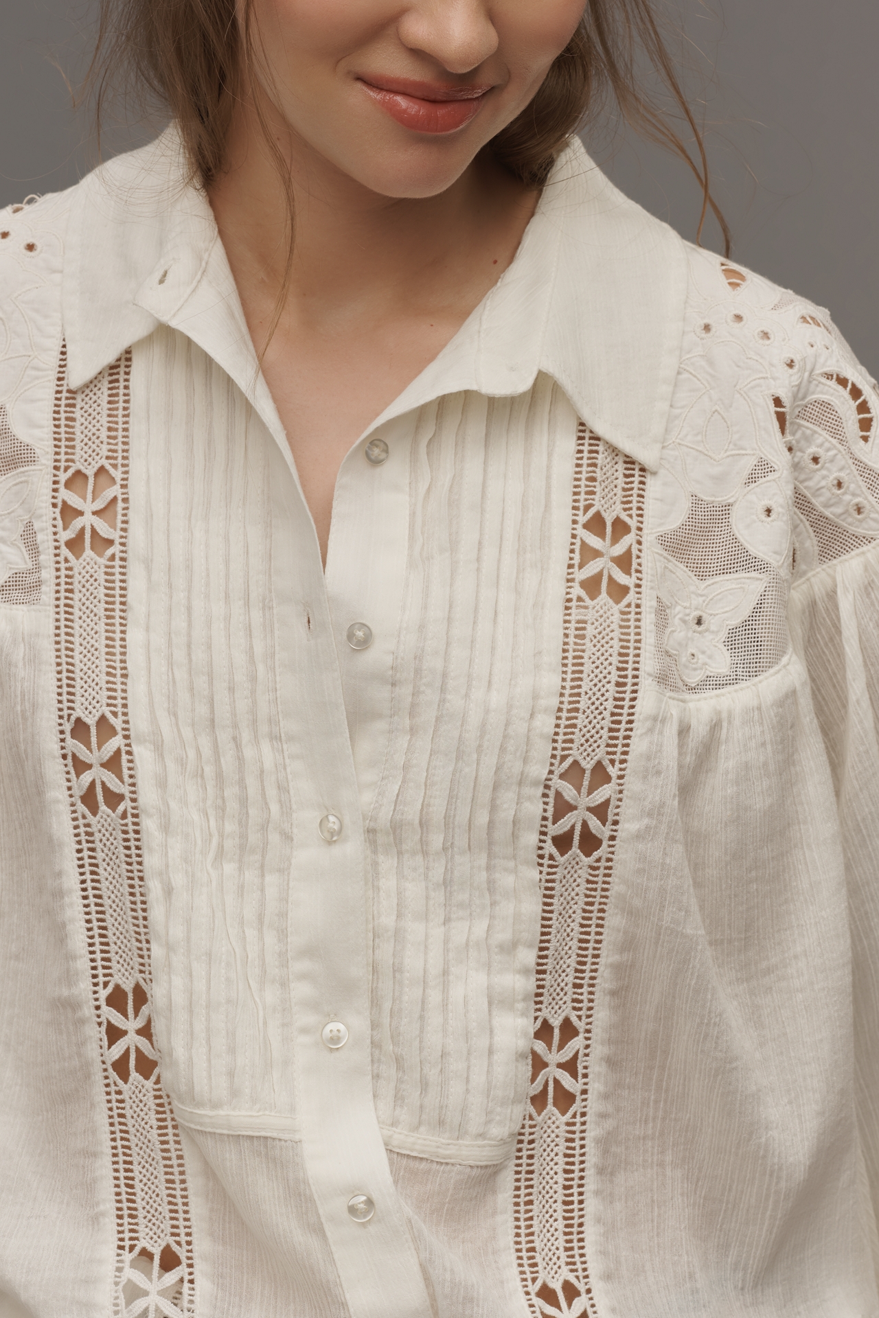 By Anthropologie Long-Sleeve Appliqué Batwing Blouse