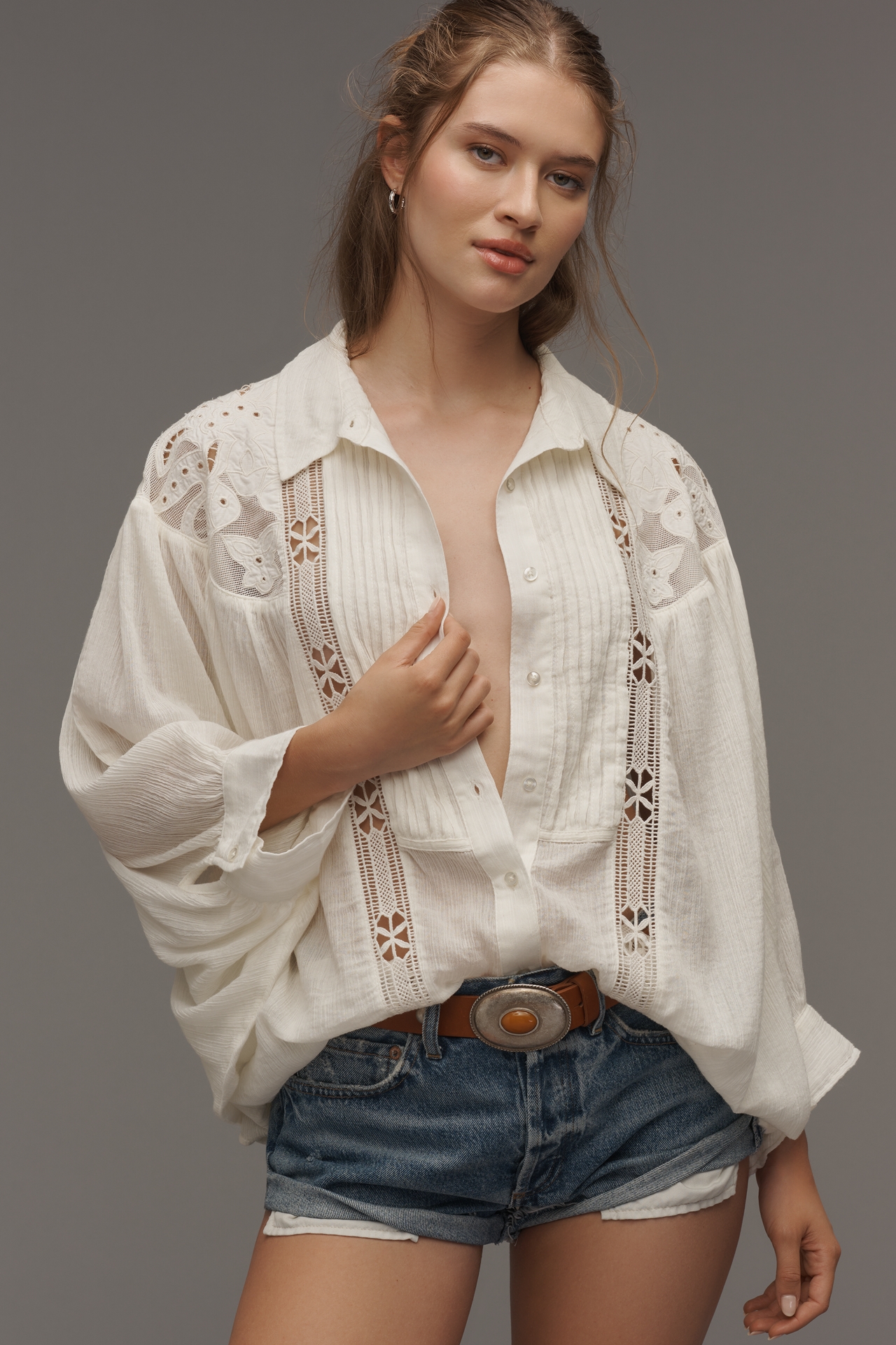 By Anthropologie Long-Sleeve Appliqué Batwing Blouse