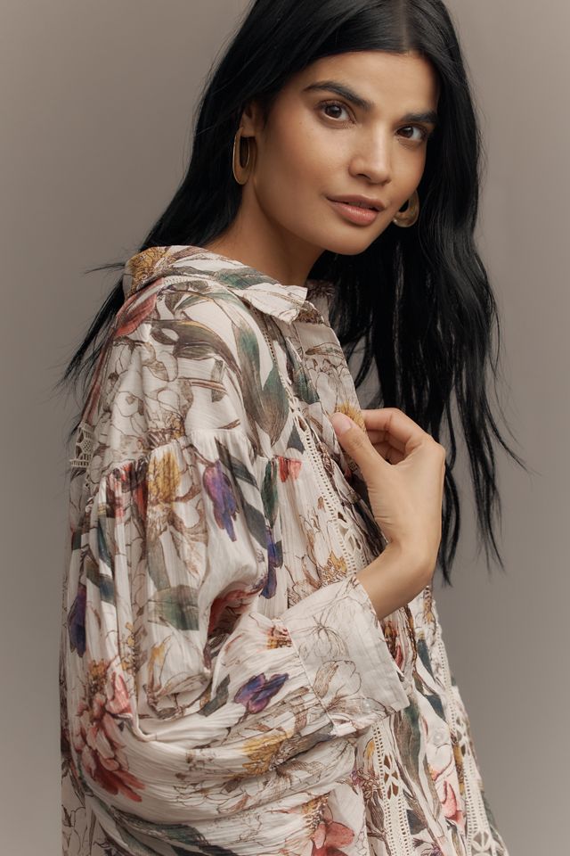 By Anthropologie Blouse Batwing Appliquée Manches Longues #3