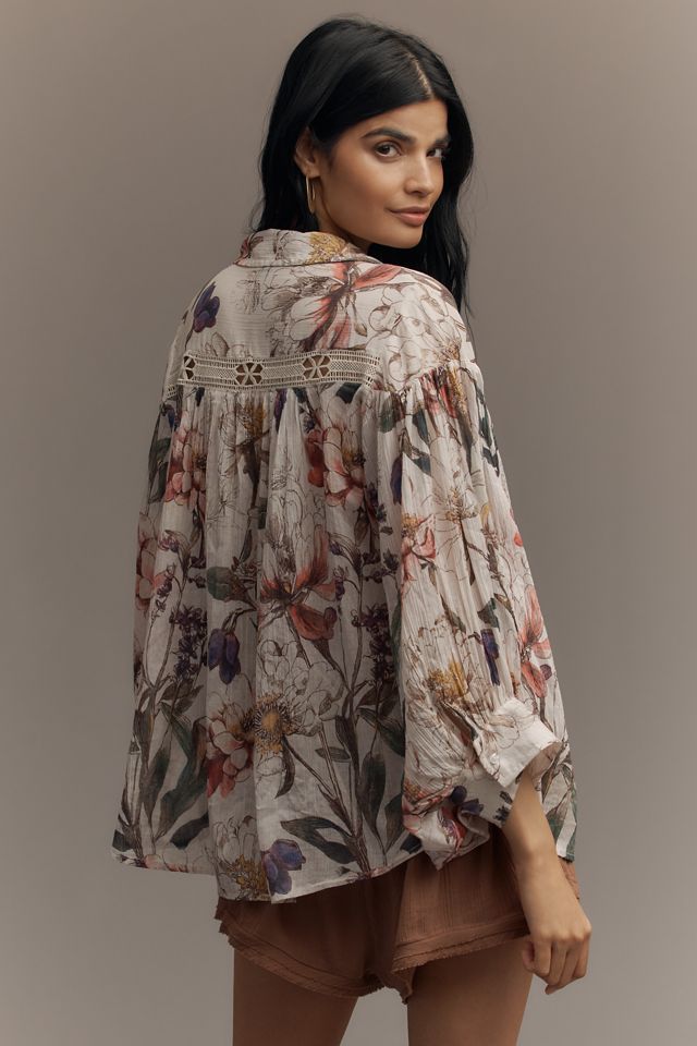 By Anthropologie Blouse Batwing Appliquée Manches Longues #1