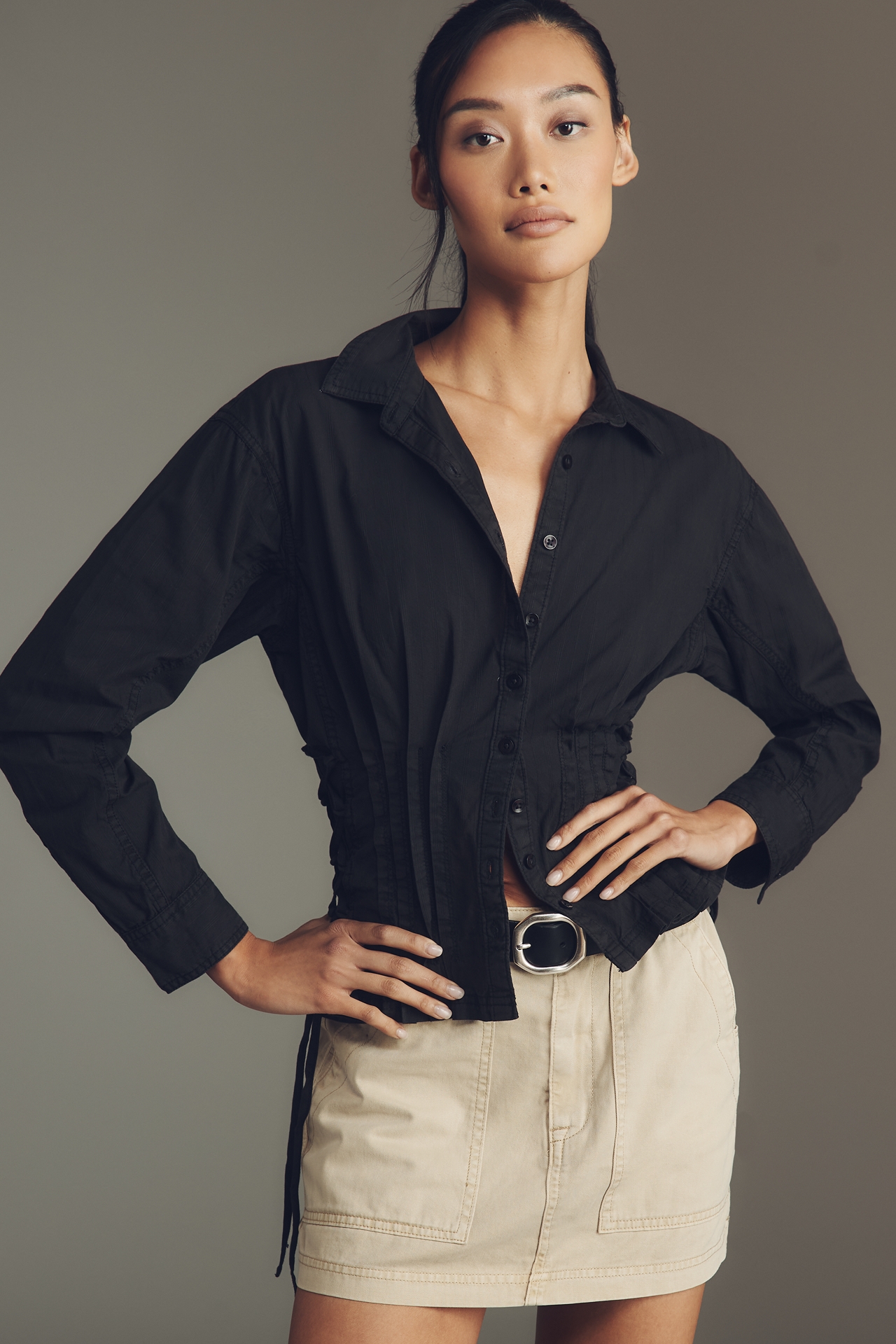 Pilcro Long-Sleeve Pintuck Buttondown Shirt