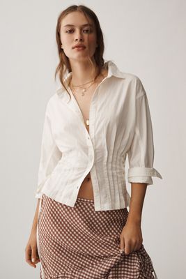 Pilcro Long-Sleeve Pintuck Buttondown Shirt
