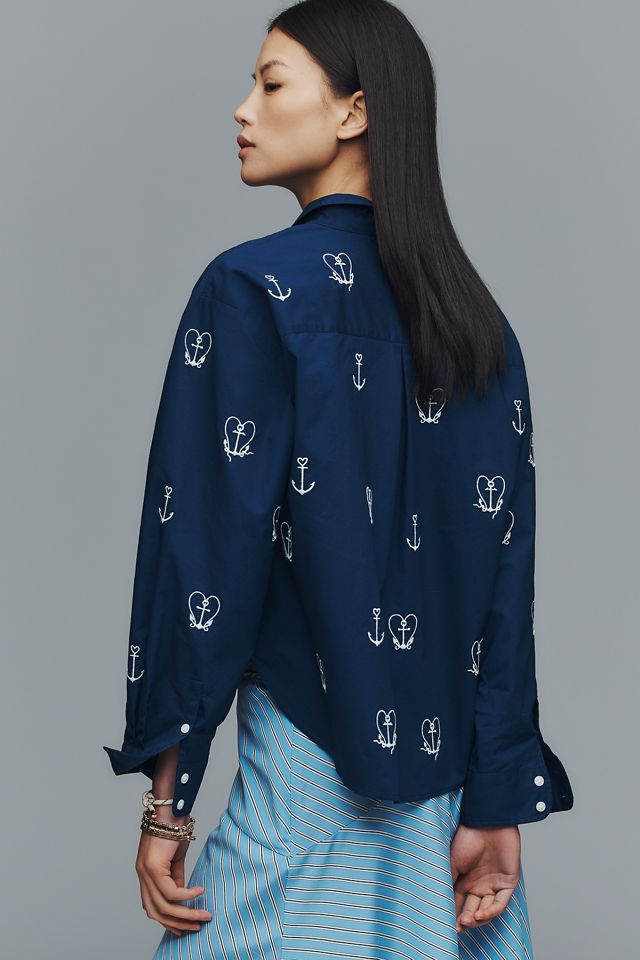 Maeve Shrunken Bennet Embellished Buttondown Shirt  #1