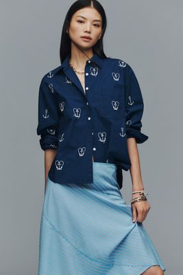Maeve Shrunken Bennet Embellished Buttondown Shirt 