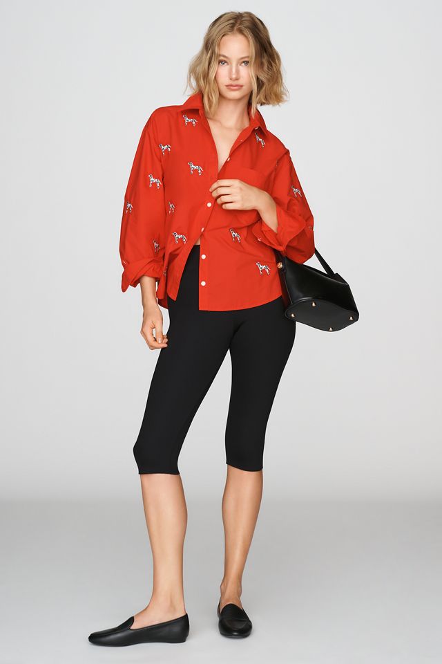 Maeve Shrunken Bennet 100% Cotton Embellished Buttondown Shirt #1