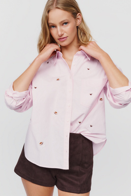 Maeve Shrunken Bennet 100% Cotton Embellished Buttondown Shirt by Anthropologie