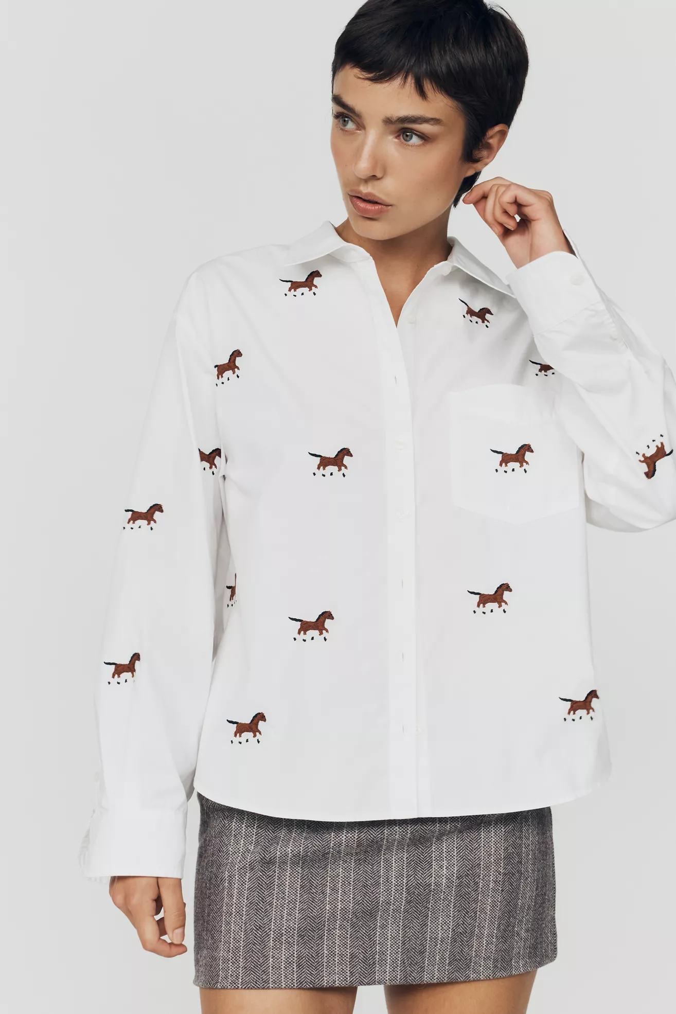 Maeve Shrunken Bennet 100% Cotton Embellished Buttondown Shirt