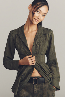Maeve Waisted Buttondown Tunic In Green