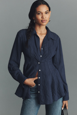 Maeve Waisted Buttondown Tunic In Blue