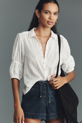 Pilcro Puff-Sleeve Buttondown Top