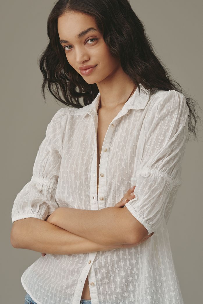 Pilcro Puff-Sleeve Buttondown Top