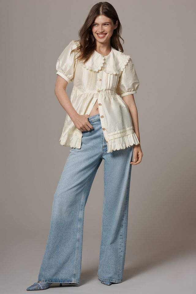 Maeve Puff-Sleeve Collared Babydoll Blouse #1