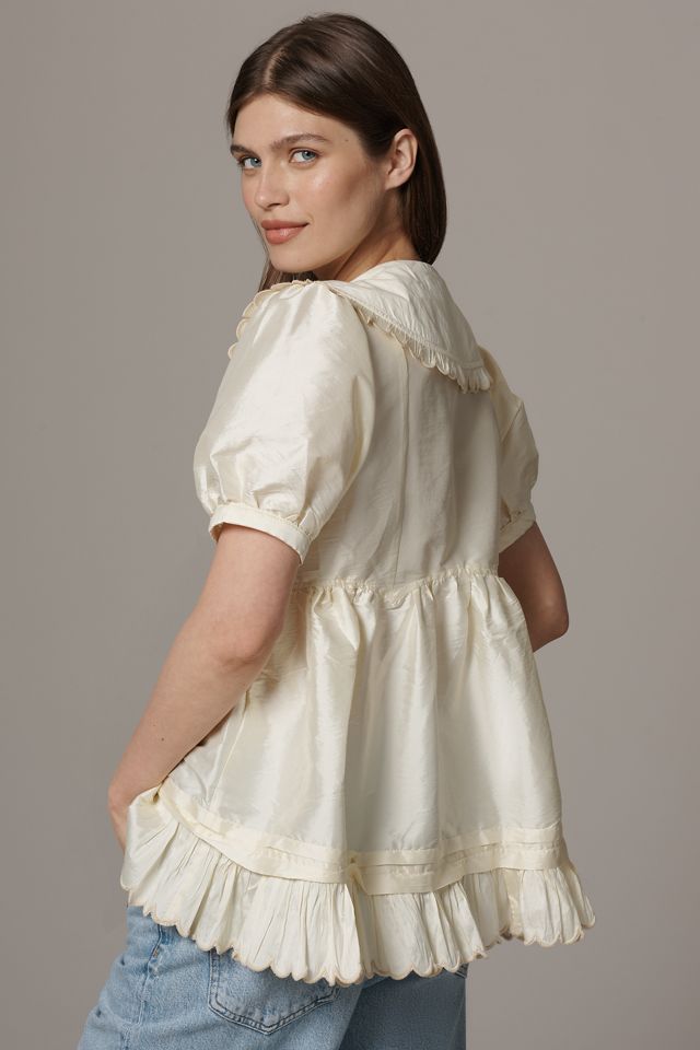 Maeve Puff-Sleeve Collared Babydoll Blouse #3