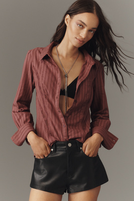 Pilcro Long-sleeve Seamed Slim Buttondown Shirt In Brown
