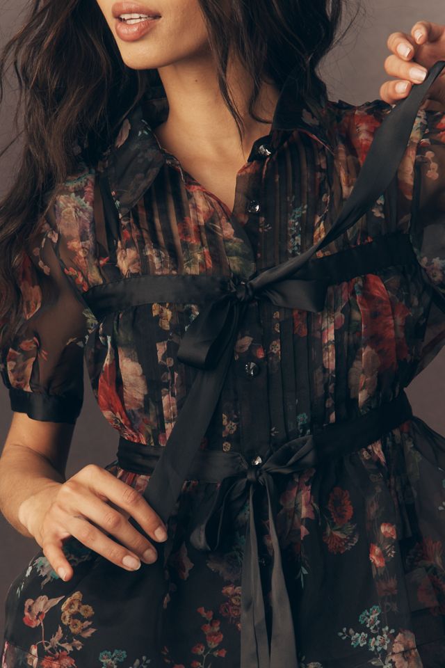 By Anthropologie Short-Sleeve Tie-Front Sheer Blouse #2