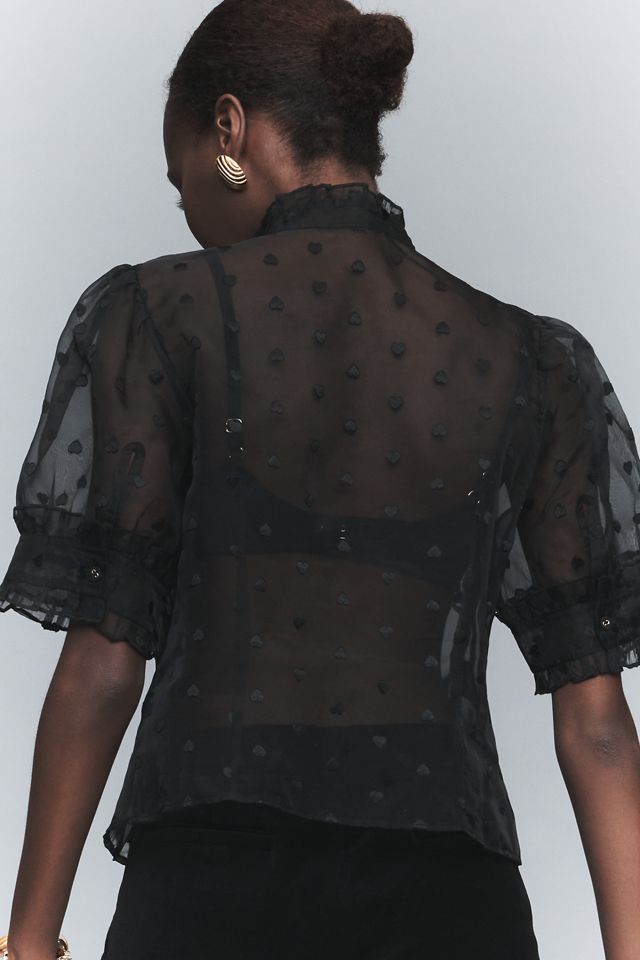 Maeve Puff-Sleeve Sheer Ruffle Blouse #1