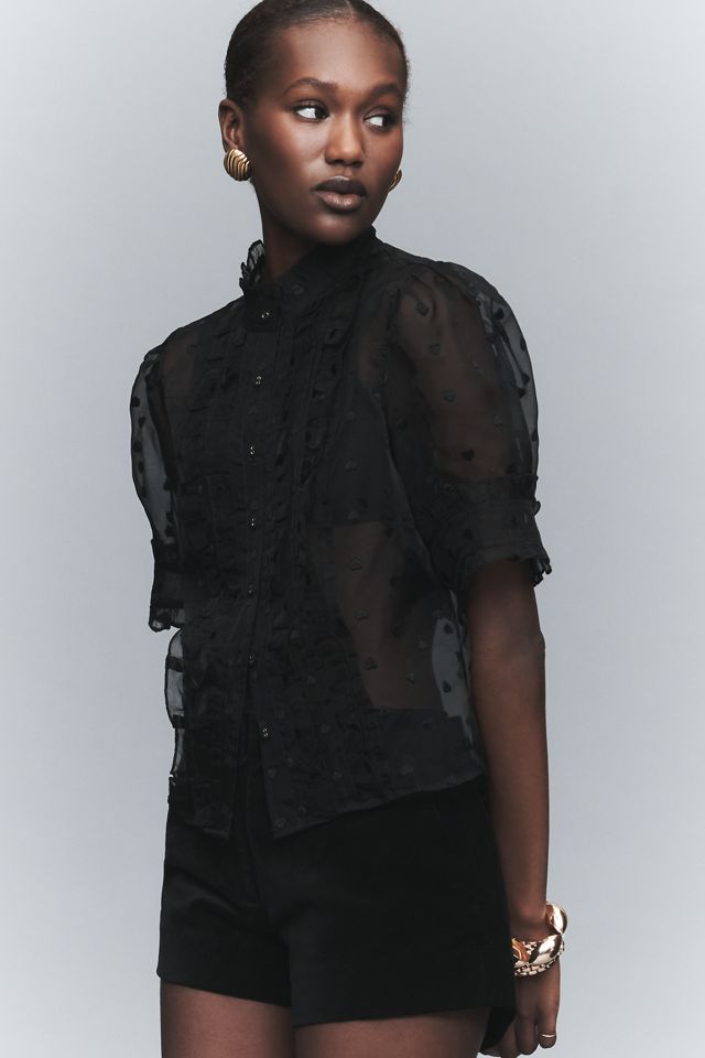 Maeve Puff-Sleeve Sheer Ruffle Blouse | Anthropologie