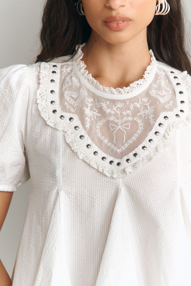 Maeve Puff-Sleeve Studded Placket Blouse #2