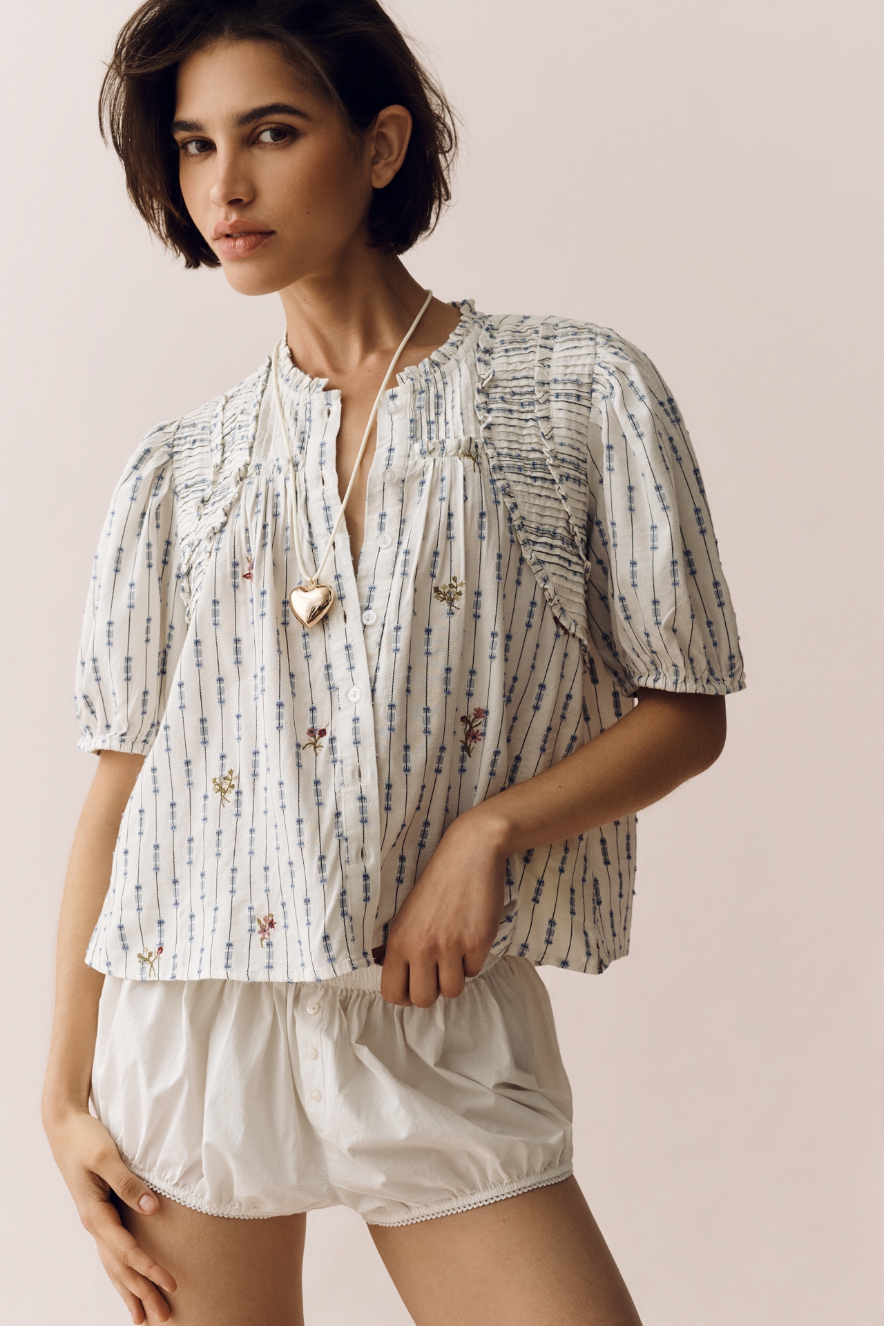 By Anthropologie Short-Sleeve Crop Swing Top