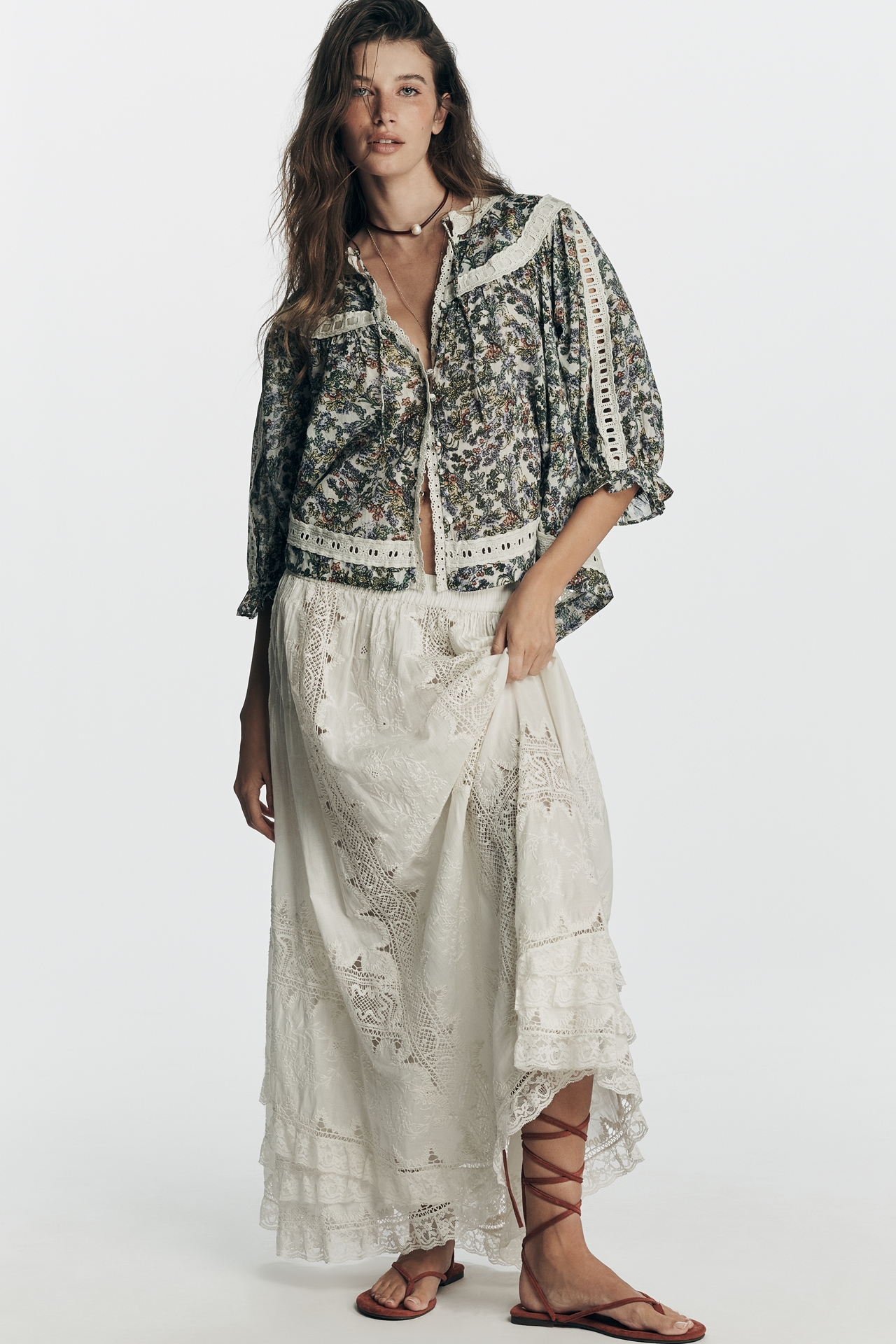 By Anthropologie Half-Sleeve Eyelet Swing Top