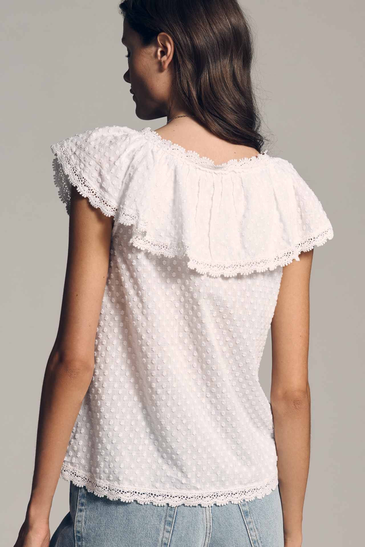 By Anthropologie Short-Sleeve Ruffle Collar Top