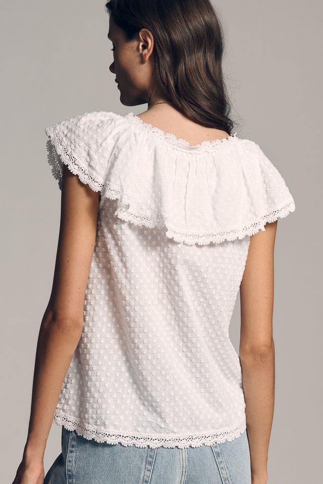 By Anthropologie Short-Sleeve Ruffle Collar Top #2