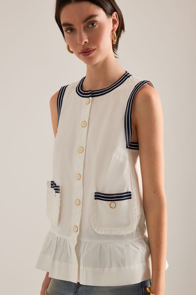 Maeve Button-Front Ruffle Vest #2