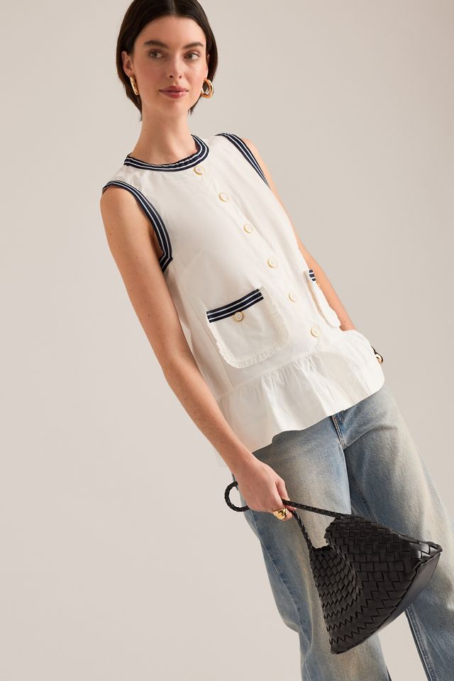 Maeve Button-Front Ruffle Vest #4