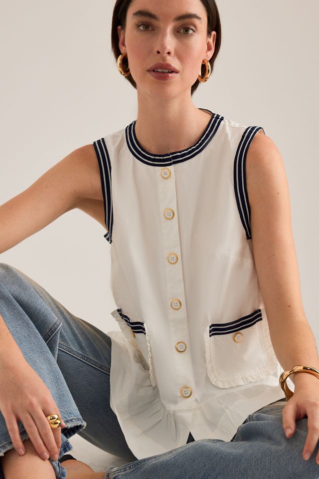 Maeve Button-Front Ruffle Vest #3