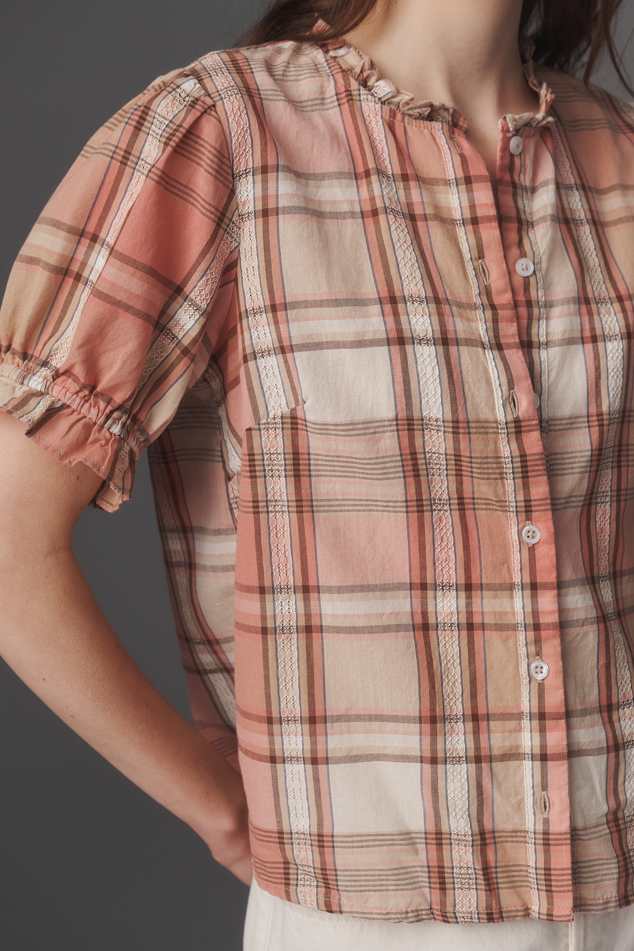 By Anthropologie Cotton Puff-Sleeve Buttondown Shirt