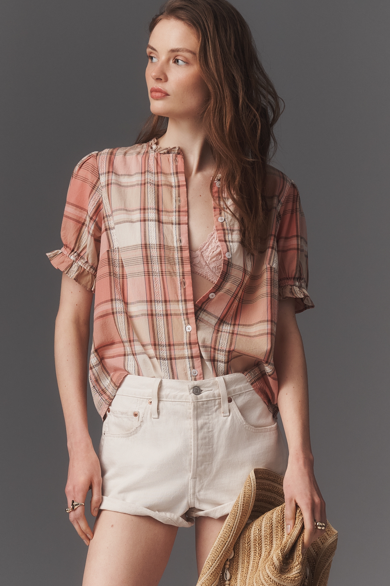 By Anthropologie Cotton Puff-Sleeve Buttondown Shirt