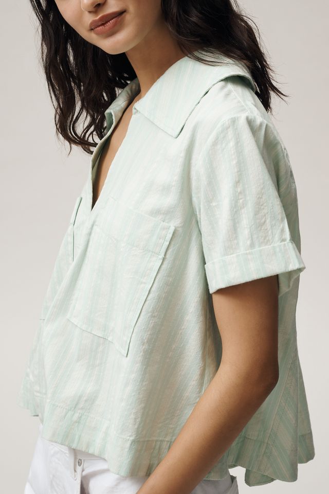 Maeve Short-Sleeve Swing Buttondown Top #1