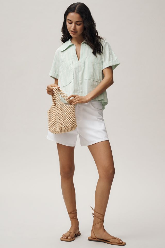 Maeve Short-Sleeve Swing Buttondown Top #3