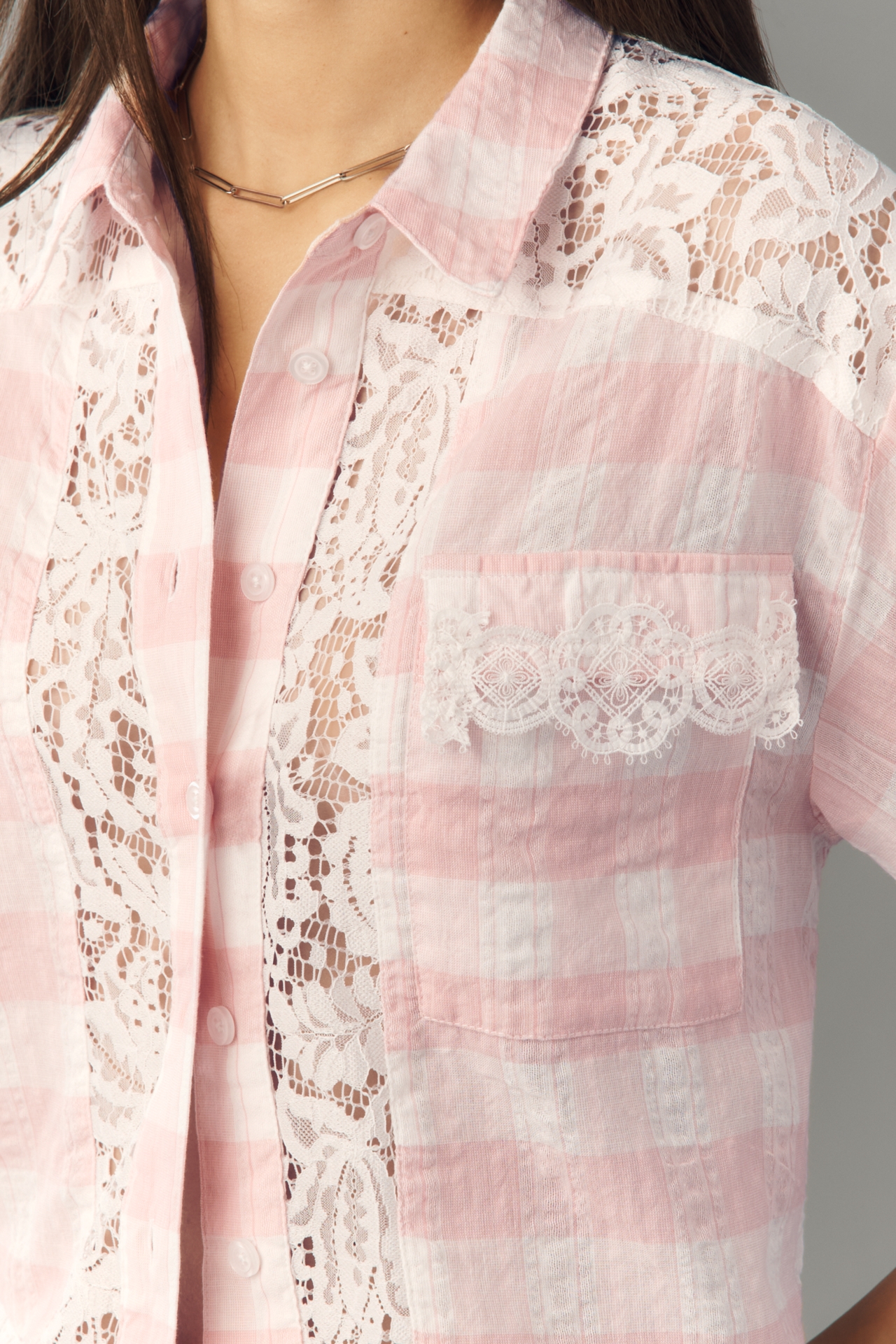 By Anthropologie Mixed Lace Buttondown Shirt
