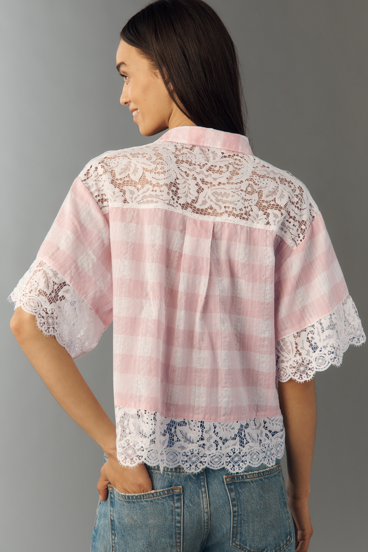 By Anthropologie Mixed Lace Buttondown Shirt
