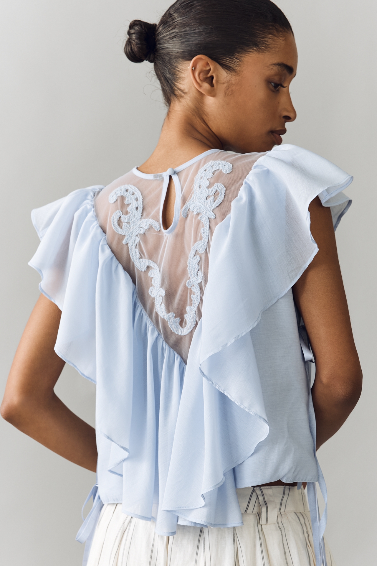 By Anthropologie Sheer Ruffle Top