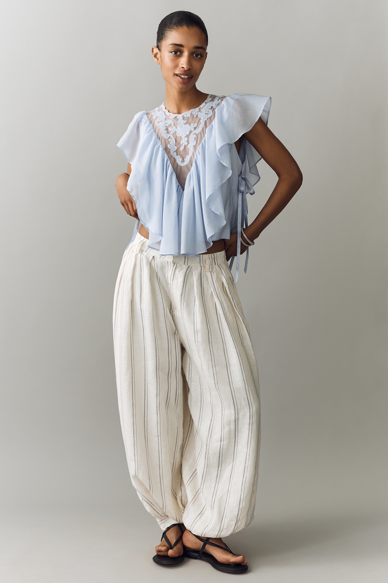 By Anthropologie Sheer Ruffle Top
