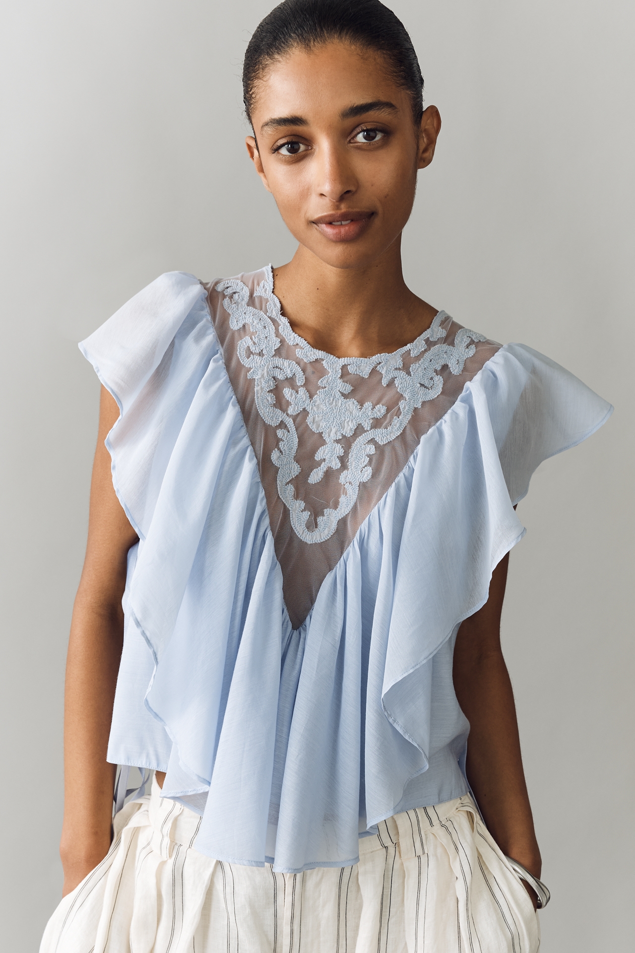 By Anthropologie Sheer Ruffle Top