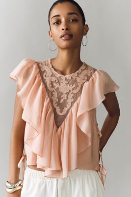 Harmony Sheer Lace Peplum Blouse | Anthropologie
