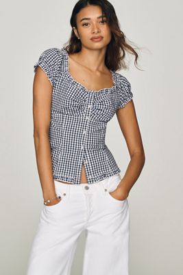 Pilcro Cap-Sleeve Waisted Blouse