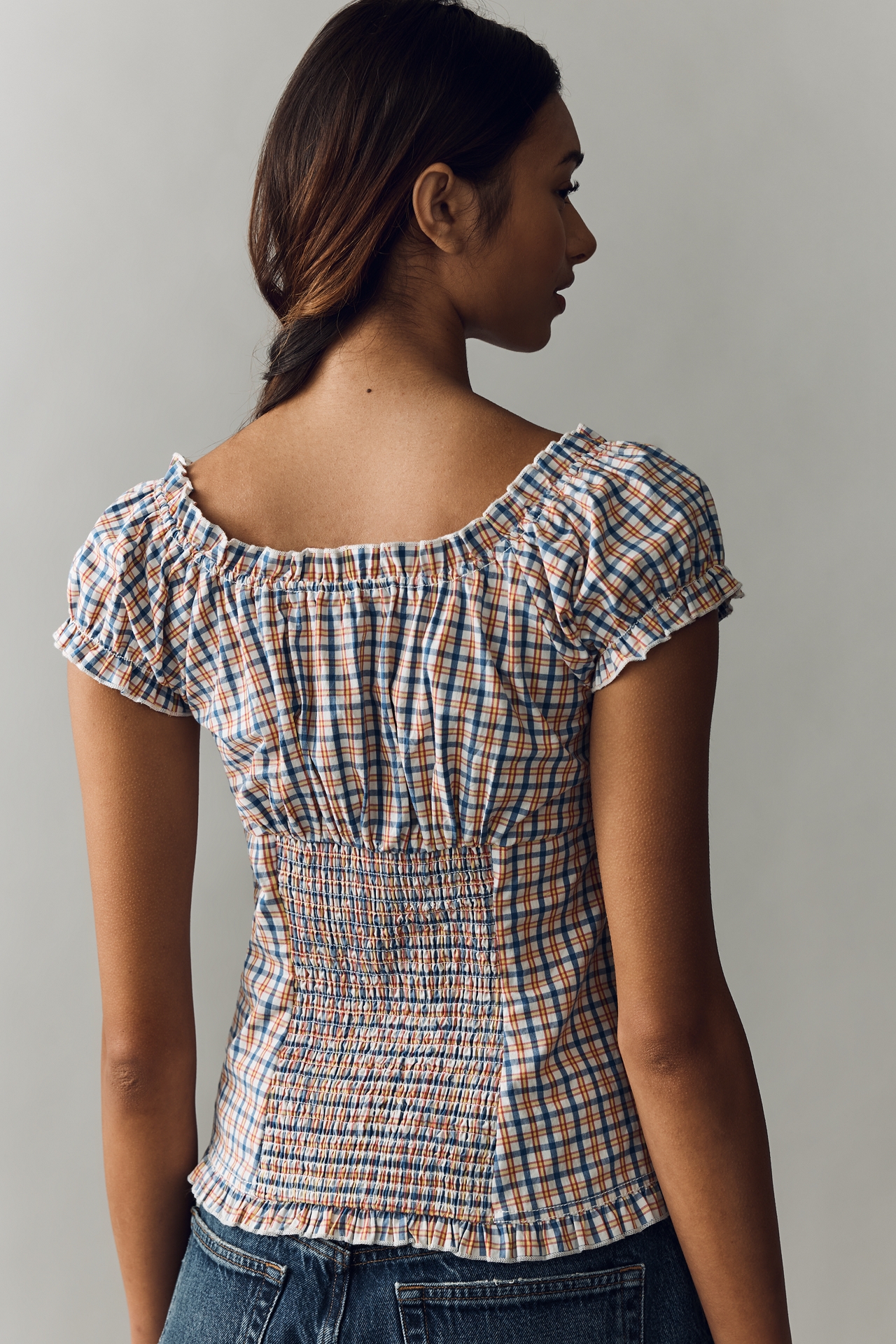 Pilcro Cap-Sleeve Waisted Blouse