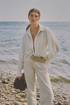 By Anthropologie 100% Cotton Ruffle Buttondown Shirt