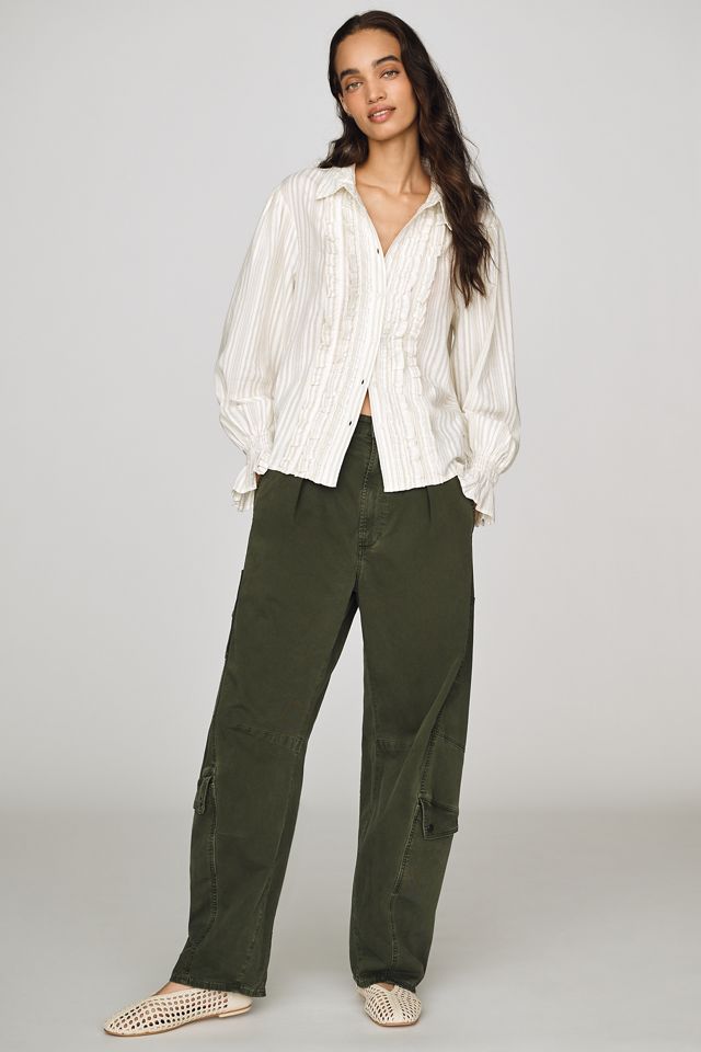 By Anthropologie 100% Cotton Ruffle Buttondown Shirt #4