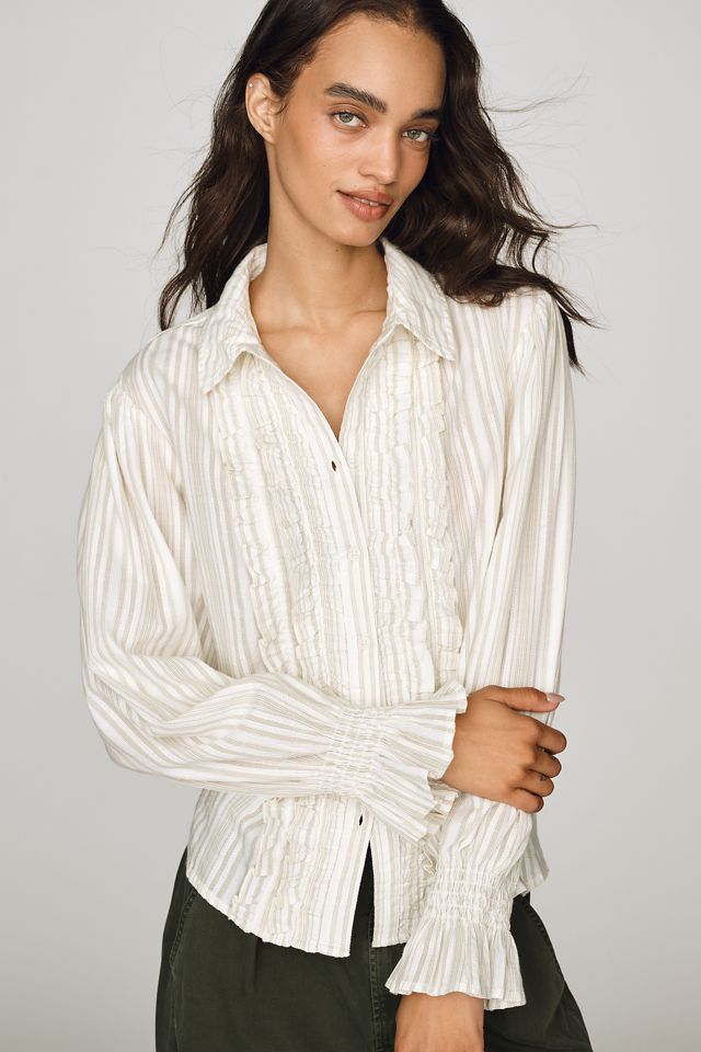 By Anthropologie 100% Cotton Ruffle Buttondown Shirt #1