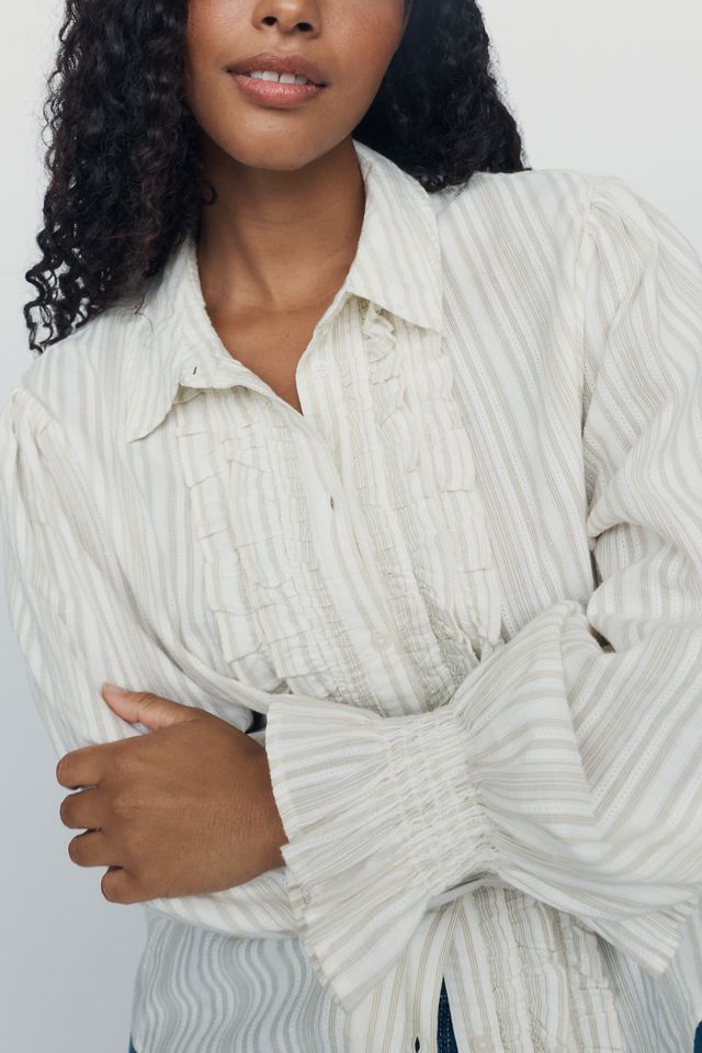 By Anthropologie 100% Cotton Ruffle Buttondown Shirt #6