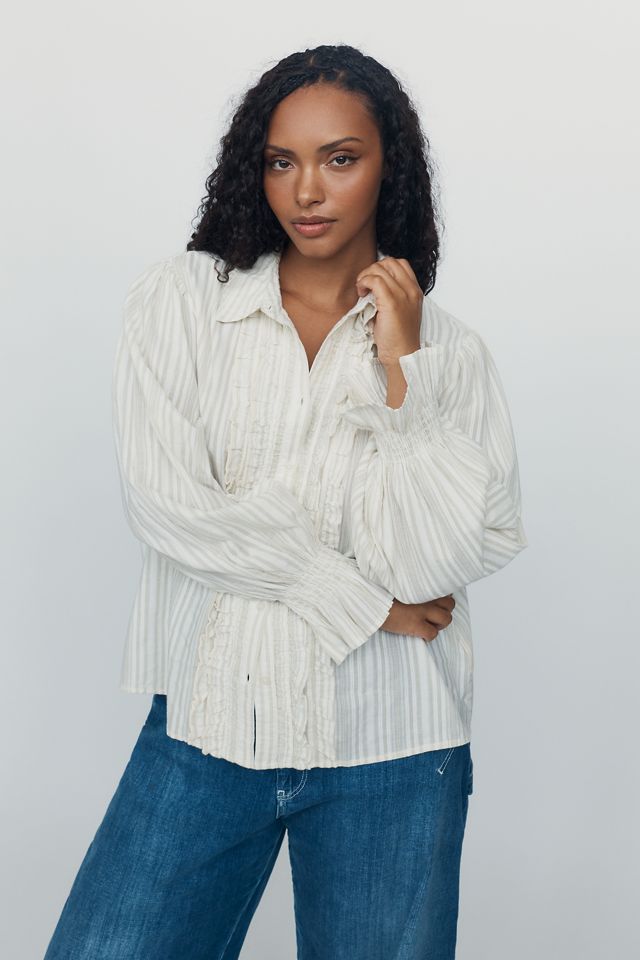 By Anthropologie 100% Cotton Ruffle Buttondown Shirt #7